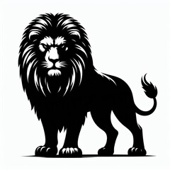 Majestic black silhouette of a powerful lion standing proudly