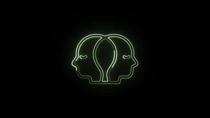 Glowing neon line sad face with rain cloud animation. Depression mental health icon HD video isolated on black background.