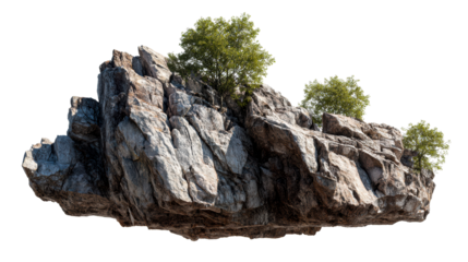 Floating rock with green trees on a transparent background