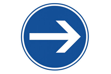 Mandatory direction traffic sign pointing right on transparent background