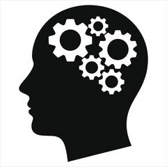 Thinking Mind: Gears in Head Vector Silhouette