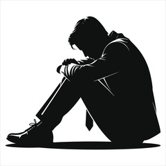 Solitude Silhouette: Man in Despair Vector Art