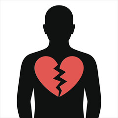 Man's Broken Heart Silhouette: Vector Illustration of Heartbreak
