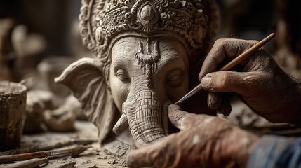 Sculpting clay idol of Lord Ganesha for Ganesh Chaturthi festival