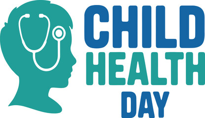Child Health Day Promotion Image with a Teal Silhouette of Child and Stethoscope
