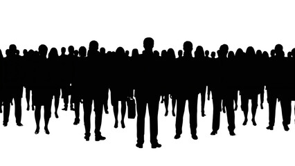Silhouette of numerous figures in a crowd, rendered with a faint outline against an isolated view
