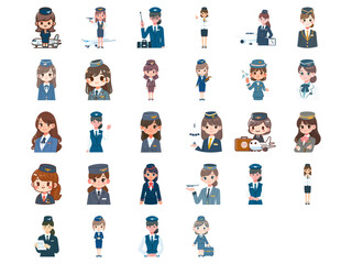 

air hostess flat design illustration set