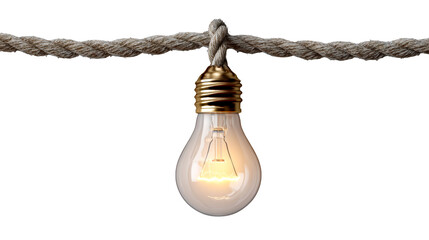Hanging light bulb on a rope in a cozy indoor space