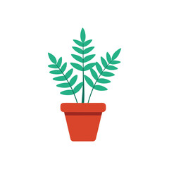 Fototapeta premium Potted Plant Illustration with Green Leaves in a Red Pot on white background