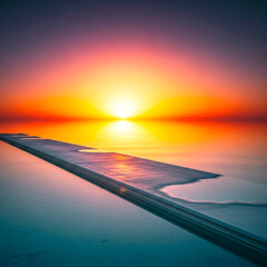 Vibrant Sunset over Calm Waters with Reflection on Smooth Surface