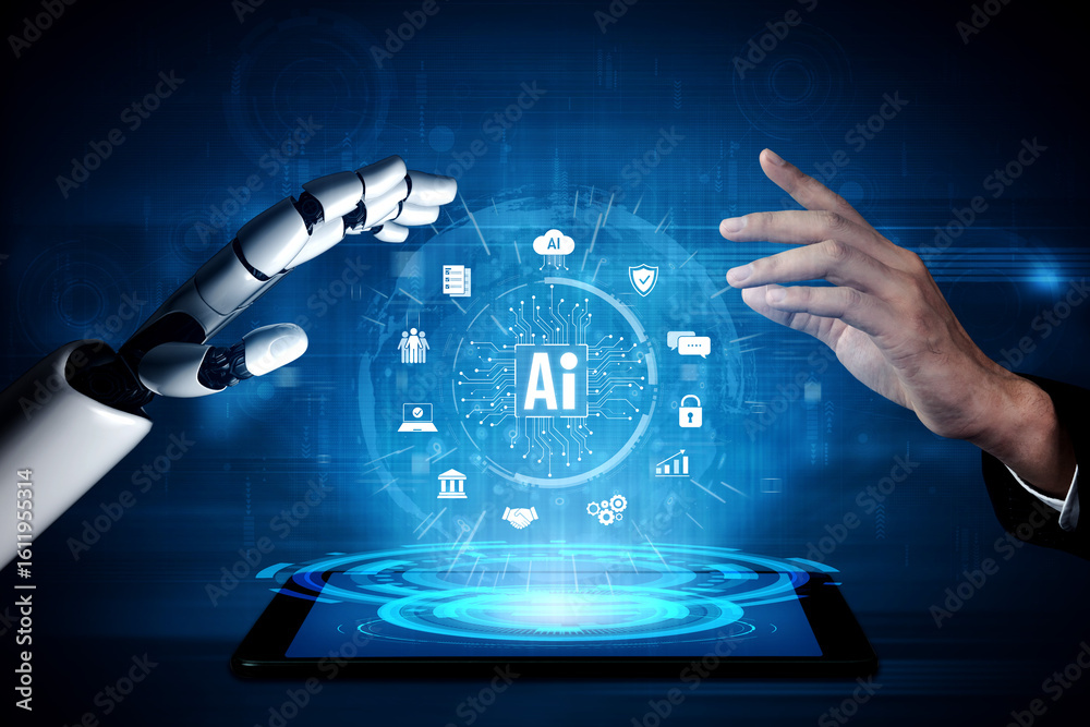 Poster ai assistant brain processor with llm technology, big data, machine learning, generative ai for busi