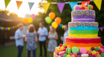 Golden Hour Birthday Bliss: A Colorful Cake Celebration in the Garden