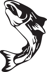 Dynamic Black and White Illustration of a Fish Leaping Upwards Embodying Themes of Nature and Wildlife in a Bold Design