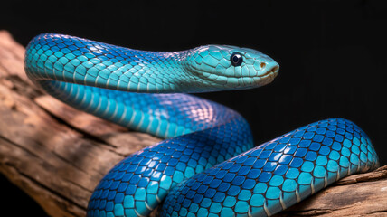 Obraz premium . The snake's scales have a metallic, iridescent quality with varying shades of deep blue and turquoise