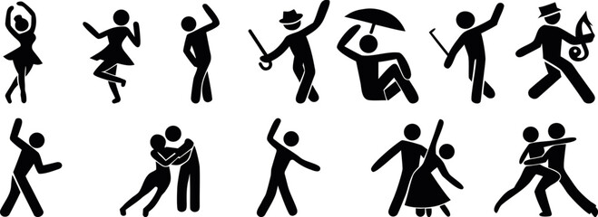 Fototapeta premium Diverse Stick Figures Demonstrating Various Activities and Poses, Simple Pictograms