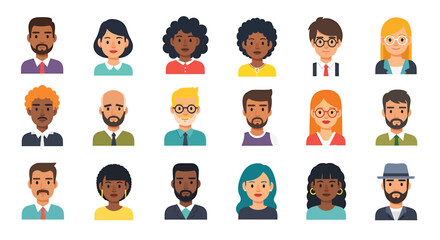 Vector Icons Set of Diverse collection of male and female character portraits and user avatars in a modern flat design style. EPS Editable