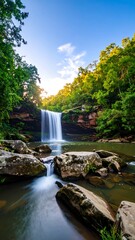 Waterfall cascading through lush forest