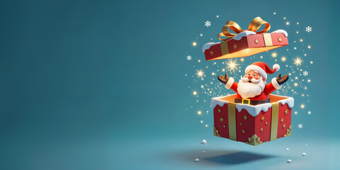 Père-Noël dans un cadeau de Noël rouge, isolé espace vide pour du texte ou produit