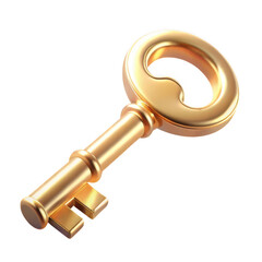 3d antique golden key isolated on transparent background