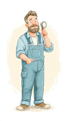 Worker, A cartoon technician using a flashlight to inspect a space, showcasing a blend of industry and creativity.