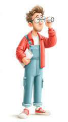 Worker, A cartoon technician using a flashlight to inspect something, highlighting a work environment in a fun style.
