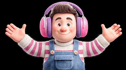 Worker, A cartoon technician wearing ear protection, ideal for industrial safety visuals.