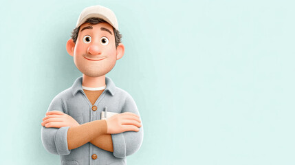 Worker, A cartoon technician in uniform and cap, ready for work, depicted in a colorful style.