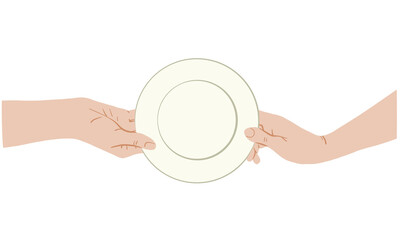 Human Hands Holding Plate Top View Vector Flat Illustration