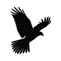 Powerful silhouette of majestic eagle soaring freely against a clean white backdrop