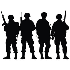 Powerful soldier silhouettes symbolizing strength and unity ready for action and strategic defense