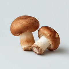 Fototapeta premium Two Brown Mushrooms on a Light Grey Background