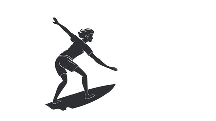 Fototapeta premium Surf Silhouette: Minimalist Ocean Action Vector, Wave Rider Graphic, Summer Sports Illustrations