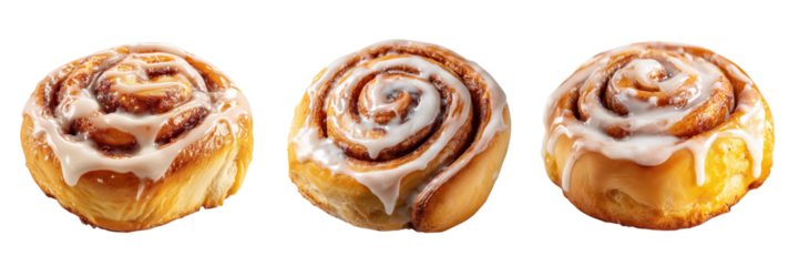 Set of Delicious cinnamon roll with icing isolated on a transparent background