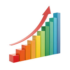 3d bar chart with upward trend arrow isolated on transparent background