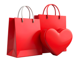 Romantic 3D Gift Combo Red Paper Bag and Heart Box, Transparent PNG Background