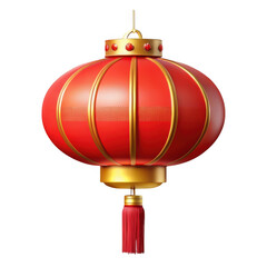 3d red chinese lantern with gold accents isolated on transparent background