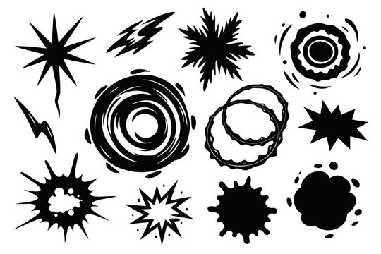 Dynamic comic book explosion and sound effect elements collection capturing action and energy for impactful design projects