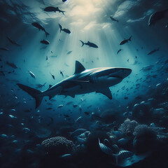 Fototapeta premium Shark Gliding Through the Water with a Dramatic Effect