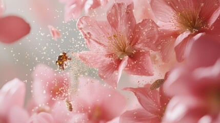 pollen being released by flowers, sharp focus, professional color grading, soft shadows, soft shadows, no contrast, clean sharp focus