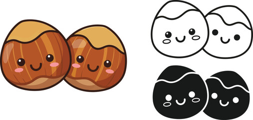 Cute hazelnut vector illustration with kawaii faces for kids and food design ideas