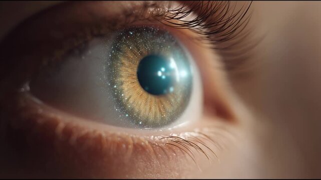 Eye's Glimpse: The close-up shot unveils an captivating moment in the human eye, portraying its iris and surrounding skin, inviting observers to see the inner universe in detail.