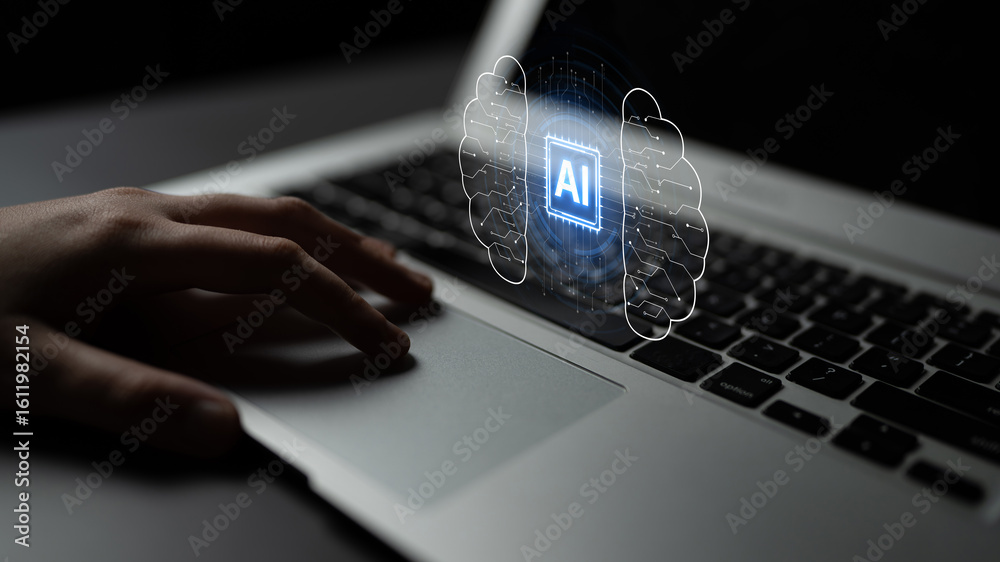 Poster ai assistant brain processor with llm technology, big data, machine learning, generative ai for busi