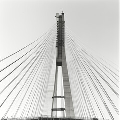 Cable-stayed bridge under construction.