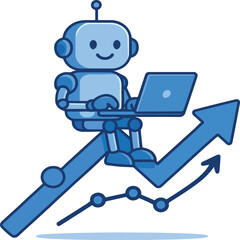 Fototapeta premium AI Robot on Upward Trend Arrow – Growth & Productivity Vector Icon for Tech, Automation, and Analytics