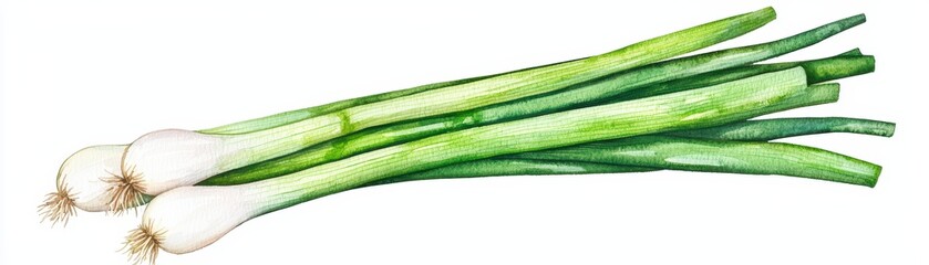 Fototapeta premium Fresh Green Onions with Long Stems on White Background