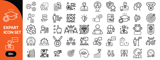 Expert line icon set. Set of  outline icons related to talent, skill, aptitude, specialist, thinking, expertise, expert and others. Editable stroke. Vector illustration design.