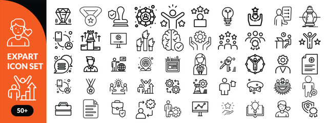 Expert line icon set. Set of  outline icons related to talent, skill, aptitude, specialist, thinking, expertise, expert and others. Editable stroke. Vector illustration design.