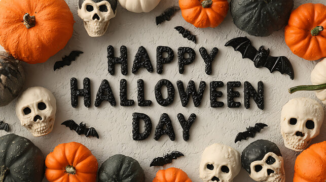 Halloween background happy halloween day with pumpkins and skulls