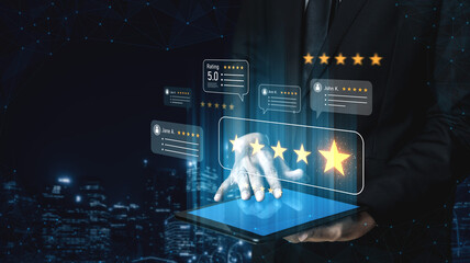 Customer centric review and rating system supports product review, digital rating concept, and...