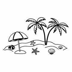 Tropical island vector illustration with palm trees on a summer beach